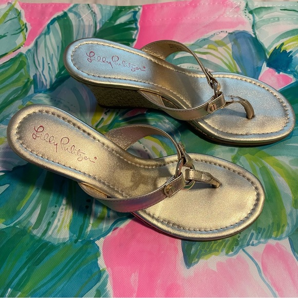 Lilly Pulitzer Gold McKim High Wedge sandals - Picture 14 of 15